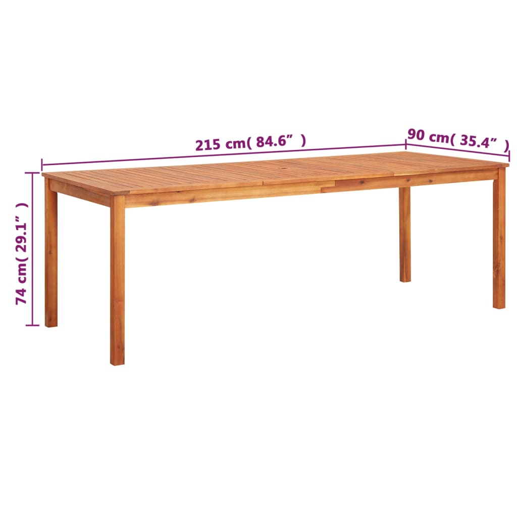 Table de jardin 215x90x74 cm Bois d'acacia massif