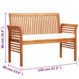 2 seater garden bench with cushion 120cm Solid acacia wood