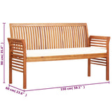 Banc de jardin 3 places avec coussin 150cm Bois d'acacia massif