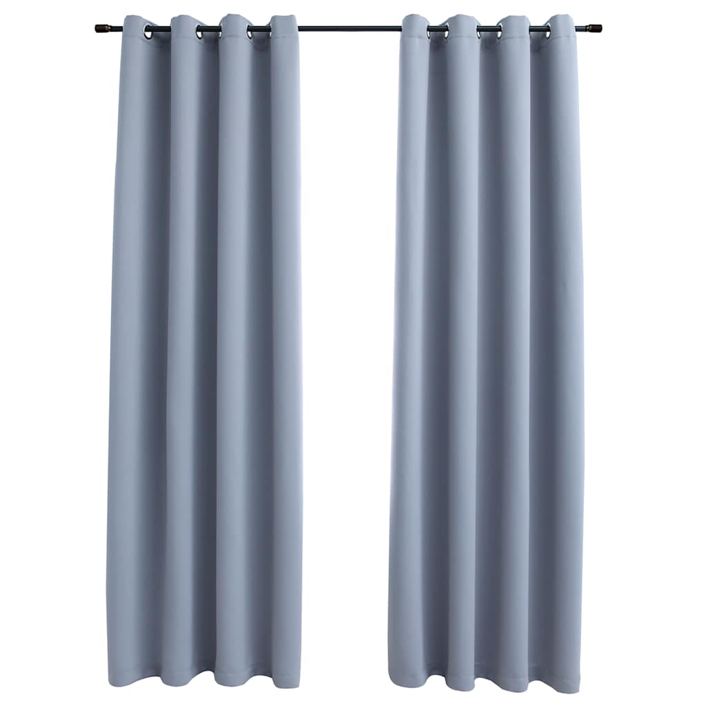 Rideaux occultants avec anneaux en métal 2 pcs Gris 140x175 cm