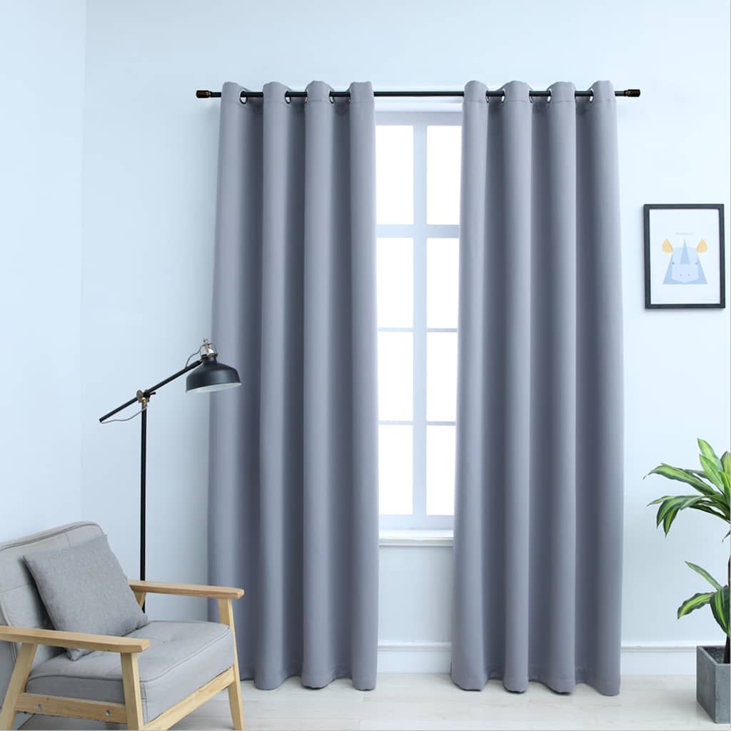 Rideaux occultants avec anneaux en métal 2 pcs Gris 140x175 cm