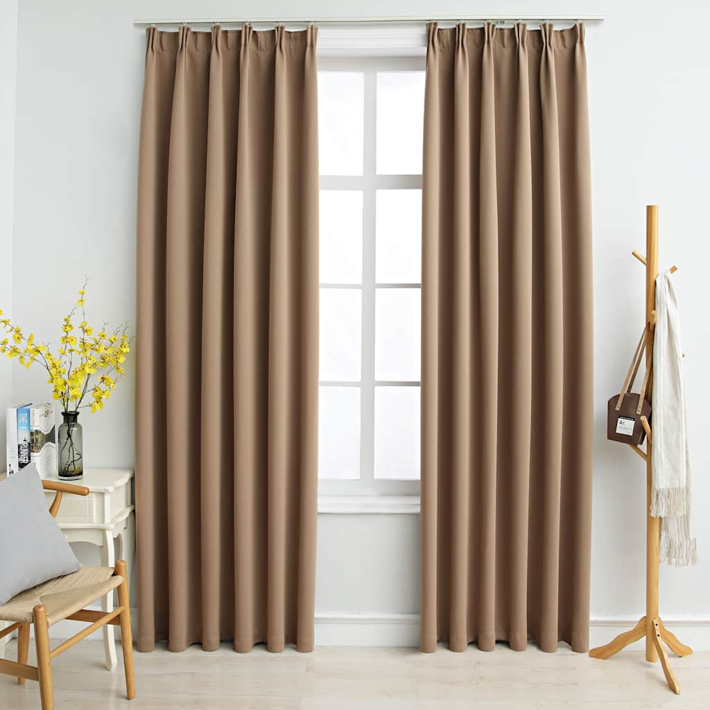 Rideaux occultants avec crochets 2 pcs Taupe 140x175 cm