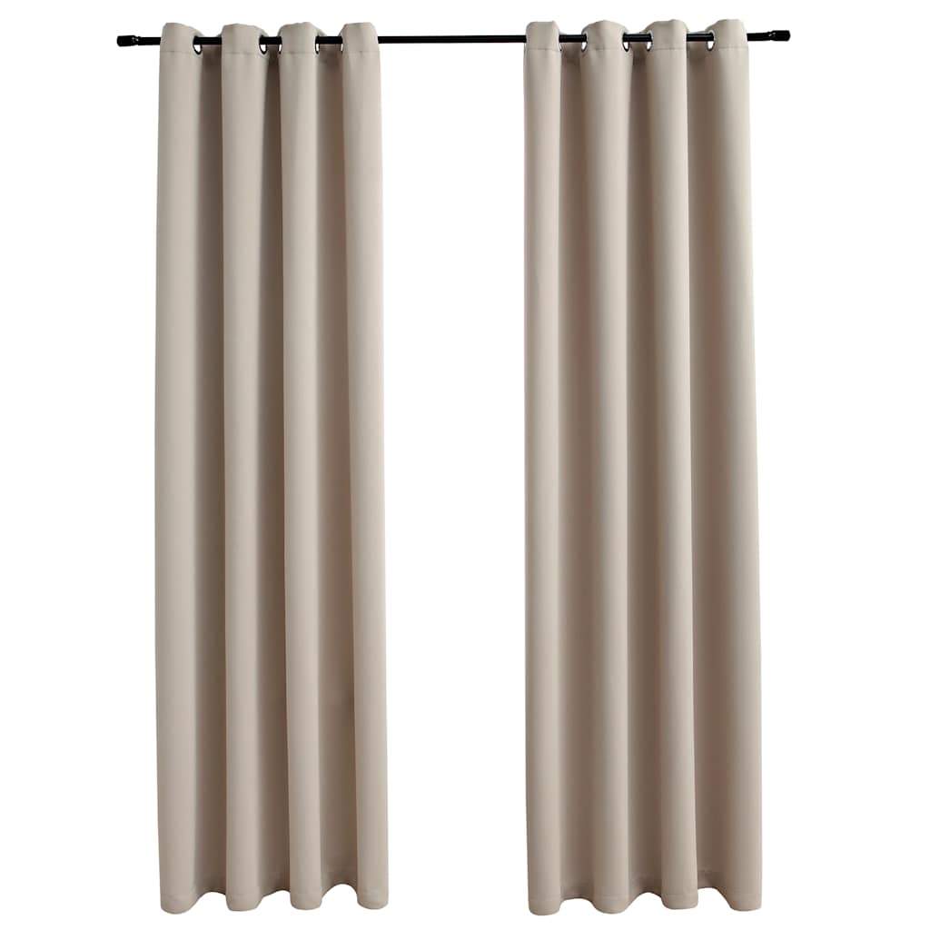 Rideaux occultants avec anneaux en métal 2 pcs Beige 140x175 cm