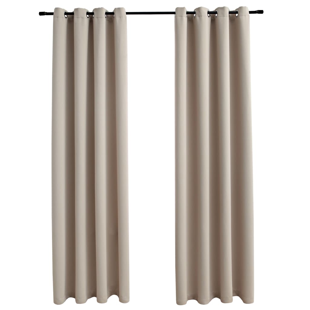 Rideaux occultants avec anneaux en métal 2 pcs Beige 140x225 cm