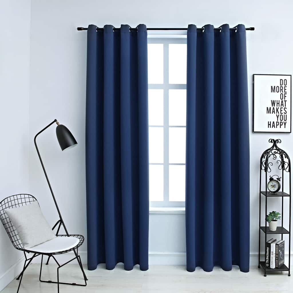 Rideaux occultants avec anneaux en métal 2 pcs Bleu 140x225 cm