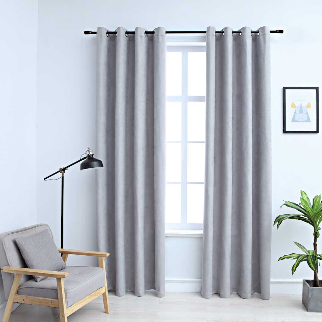 Rideaux occultants avec anneaux en métal 2 pcs Gris 140x175 cm