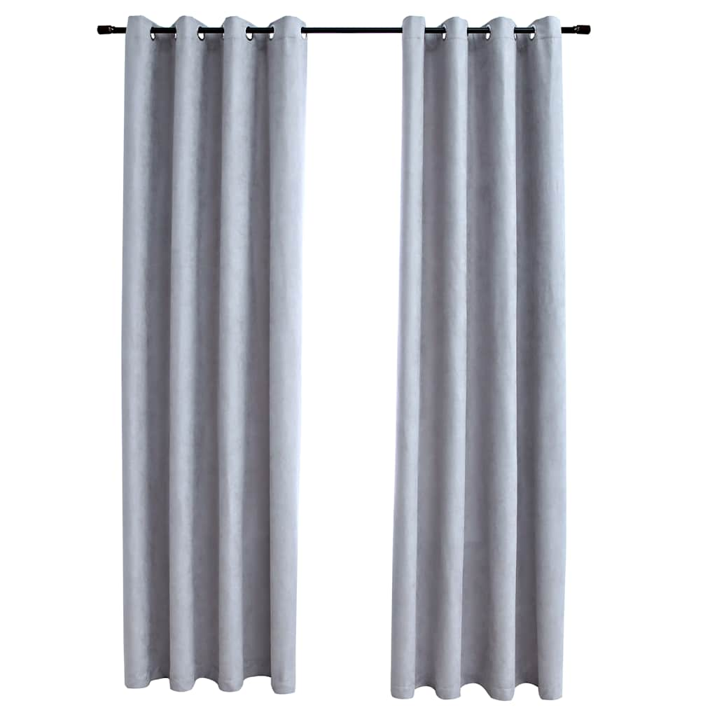 Rideaux occultants avec anneaux en métal 2 pcs Gris 140x245 cm