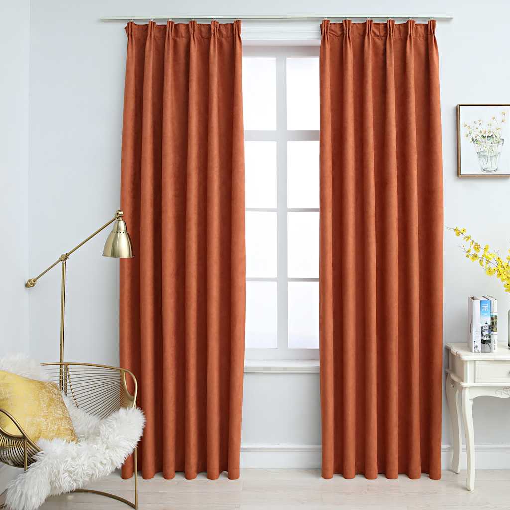 Blackout curtains with hooks 2 pcs Rust 140x175 cm