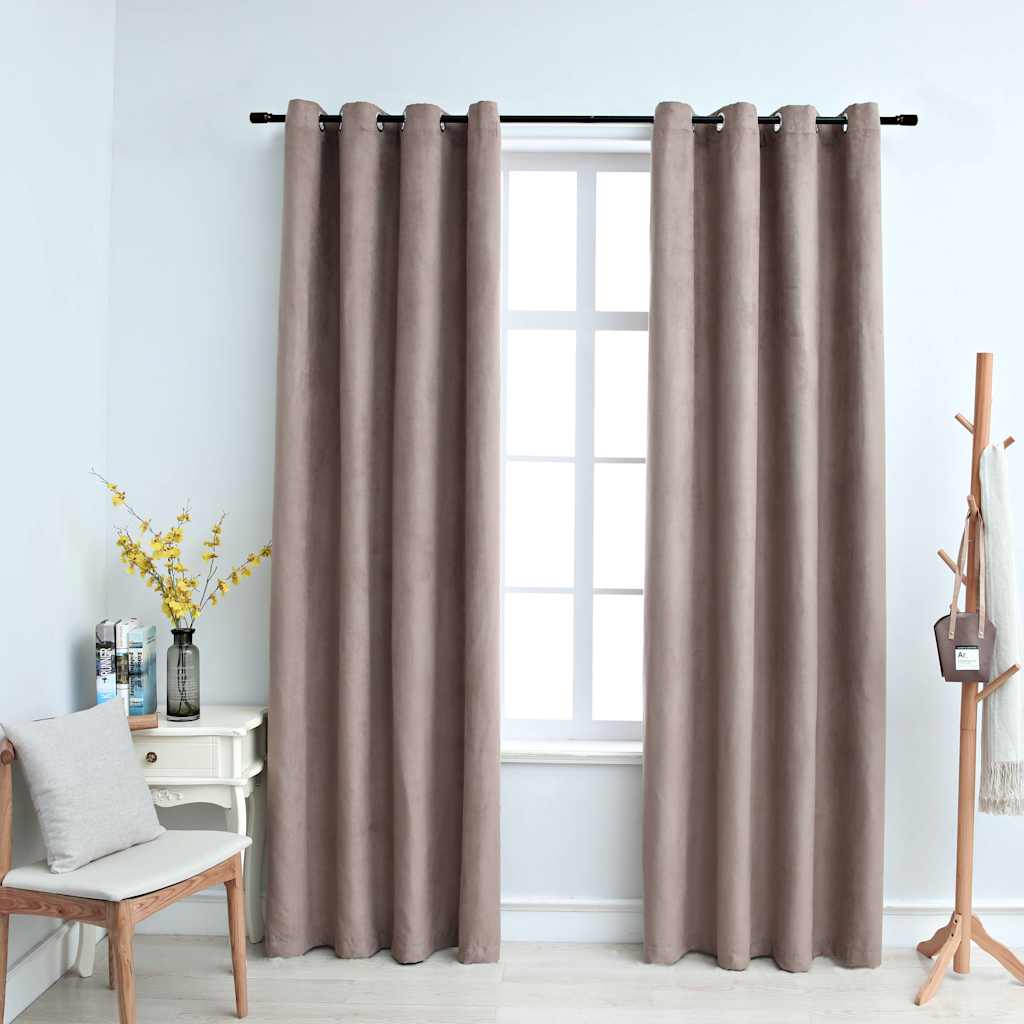 Rideaux occultants avec anneaux en métal 2 pcs Taupe 140x175 cm