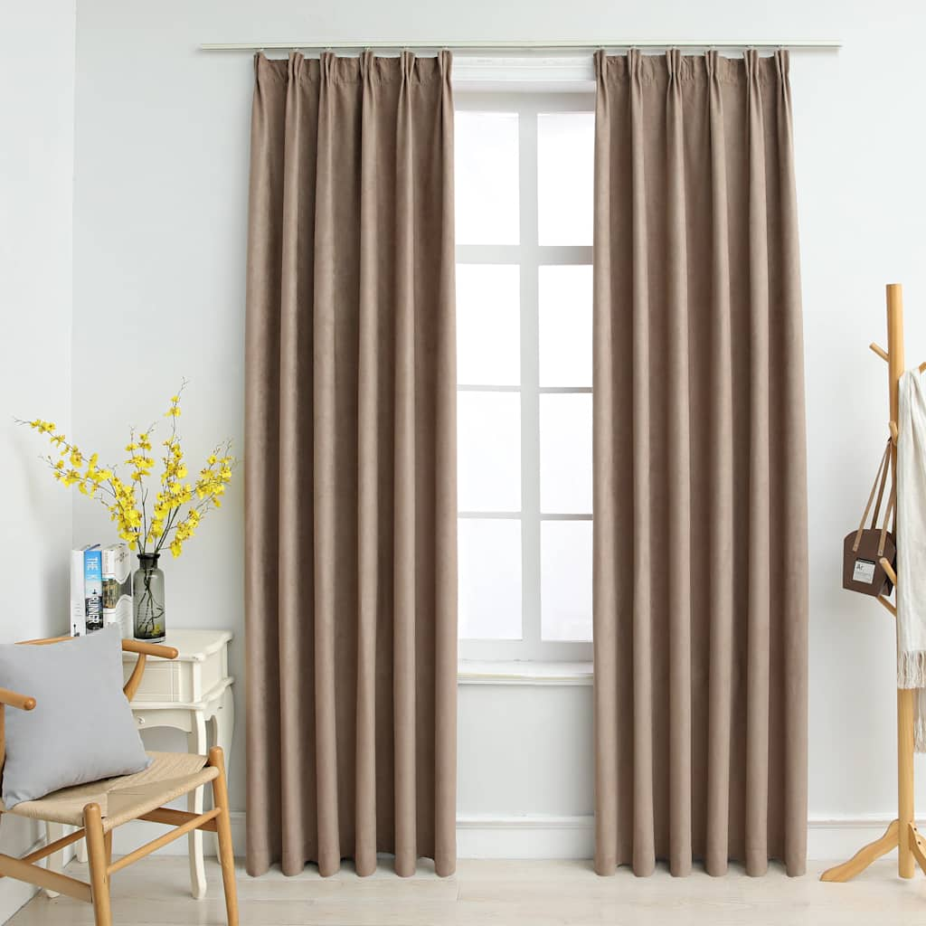 Rideaux occultants avec crochets 2 pcs Taupe 140x175 cm