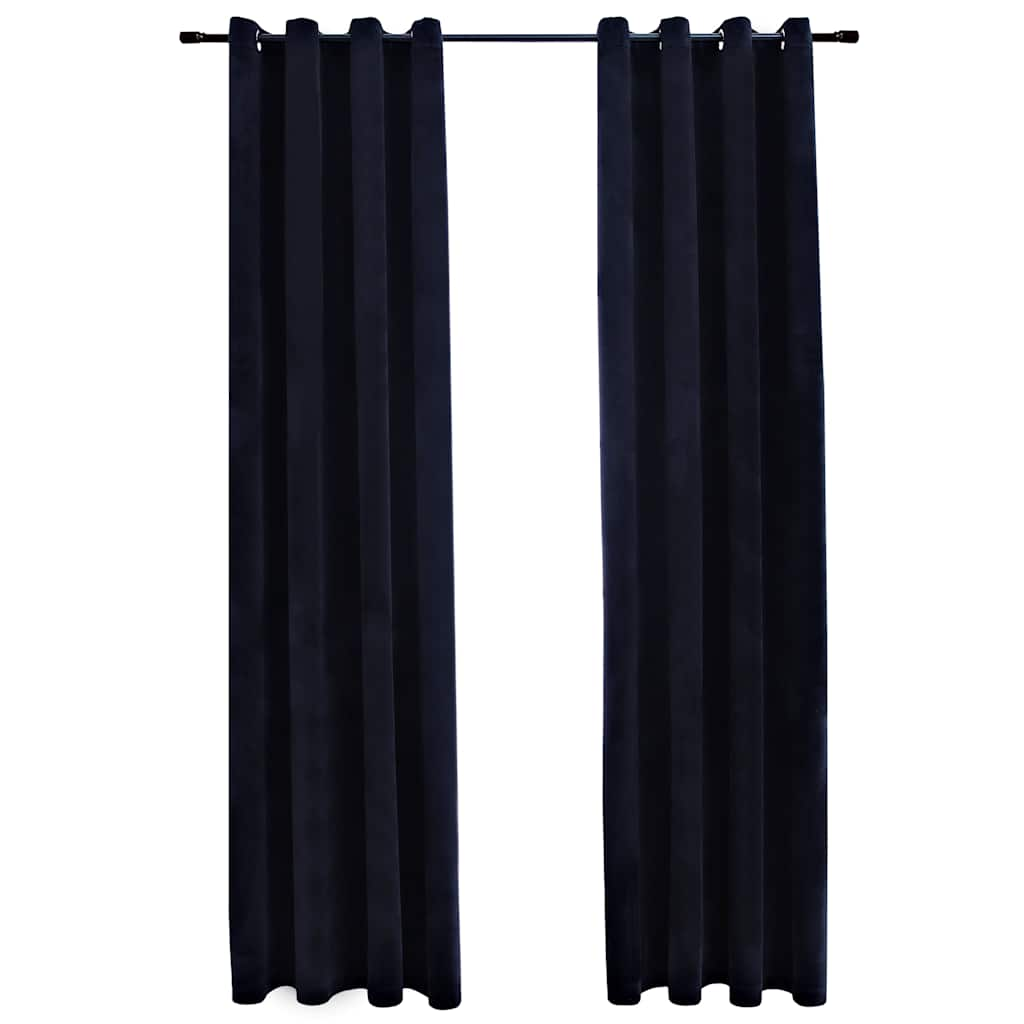 Blackout curtains with rings 2 pcs Velvet Black 140x175 cm