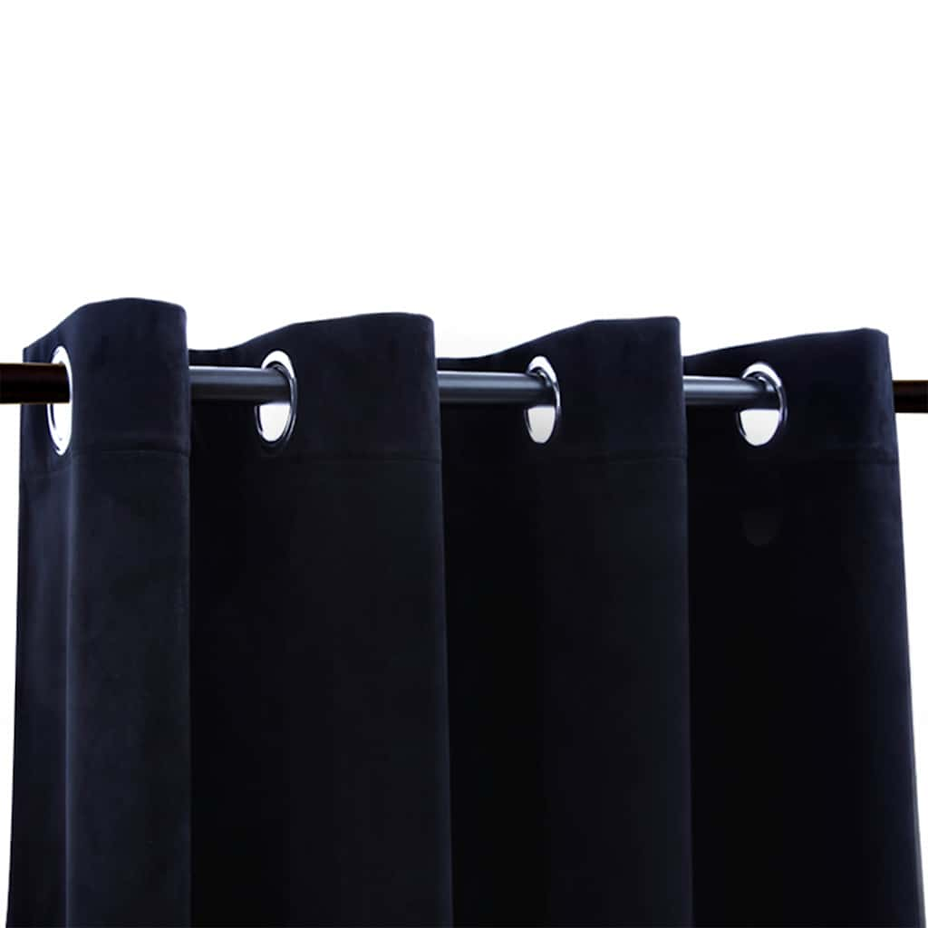 Blackout curtains with rings 2 pcs Velvet Black 140x175 cm