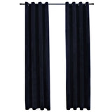 Rideaux occultants avec anneaux 2 pcs Velours Noir 140x225 cm