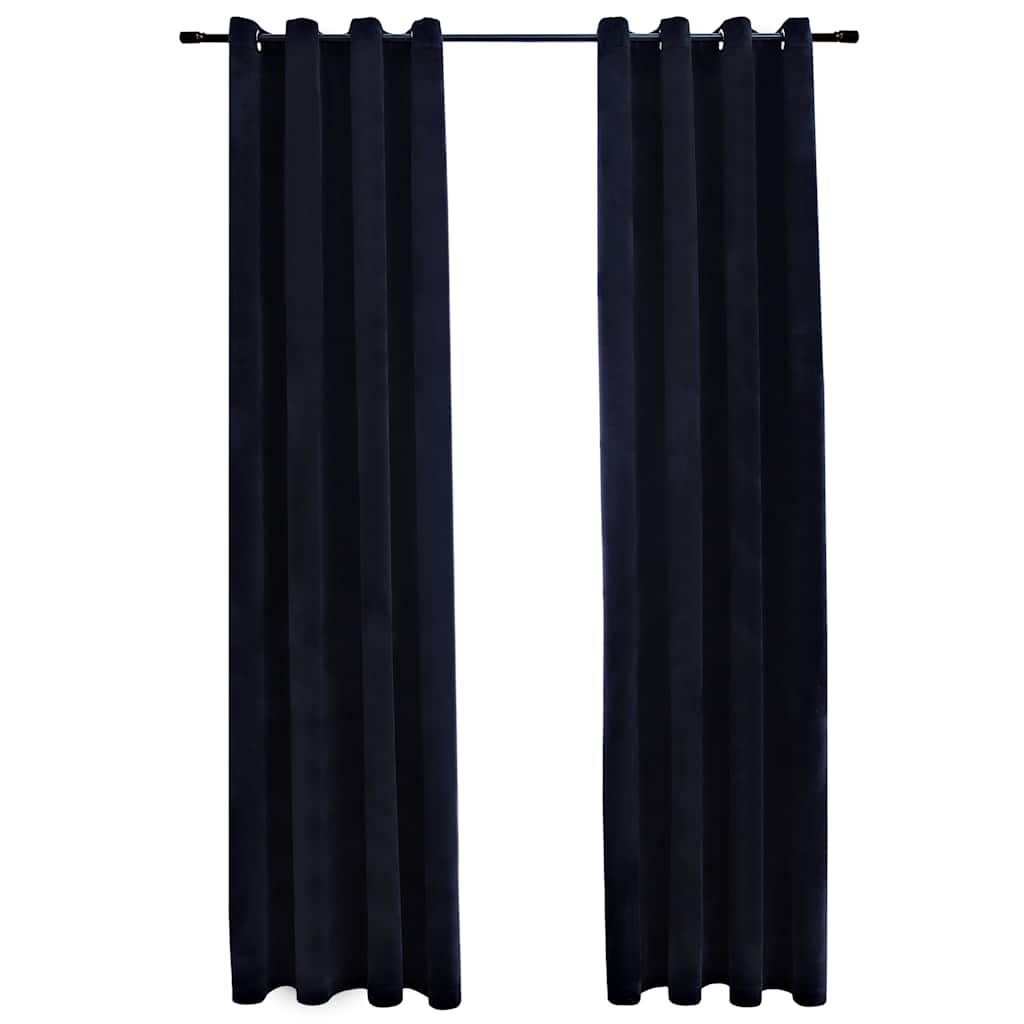 Rideaux occultants avec anneaux 2 pcs Velours Noir 140x245 cm