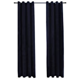 Rideaux occultants avec anneaux 2 pcs Velours Noir 140x245 cm