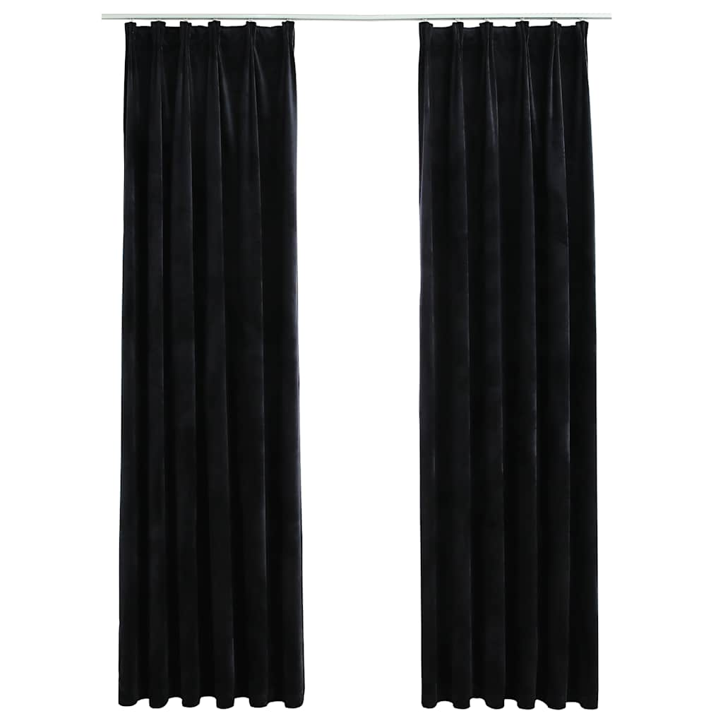 Rideaux occultants avec crochets 2 pcs Velours Noir 140x175 cm