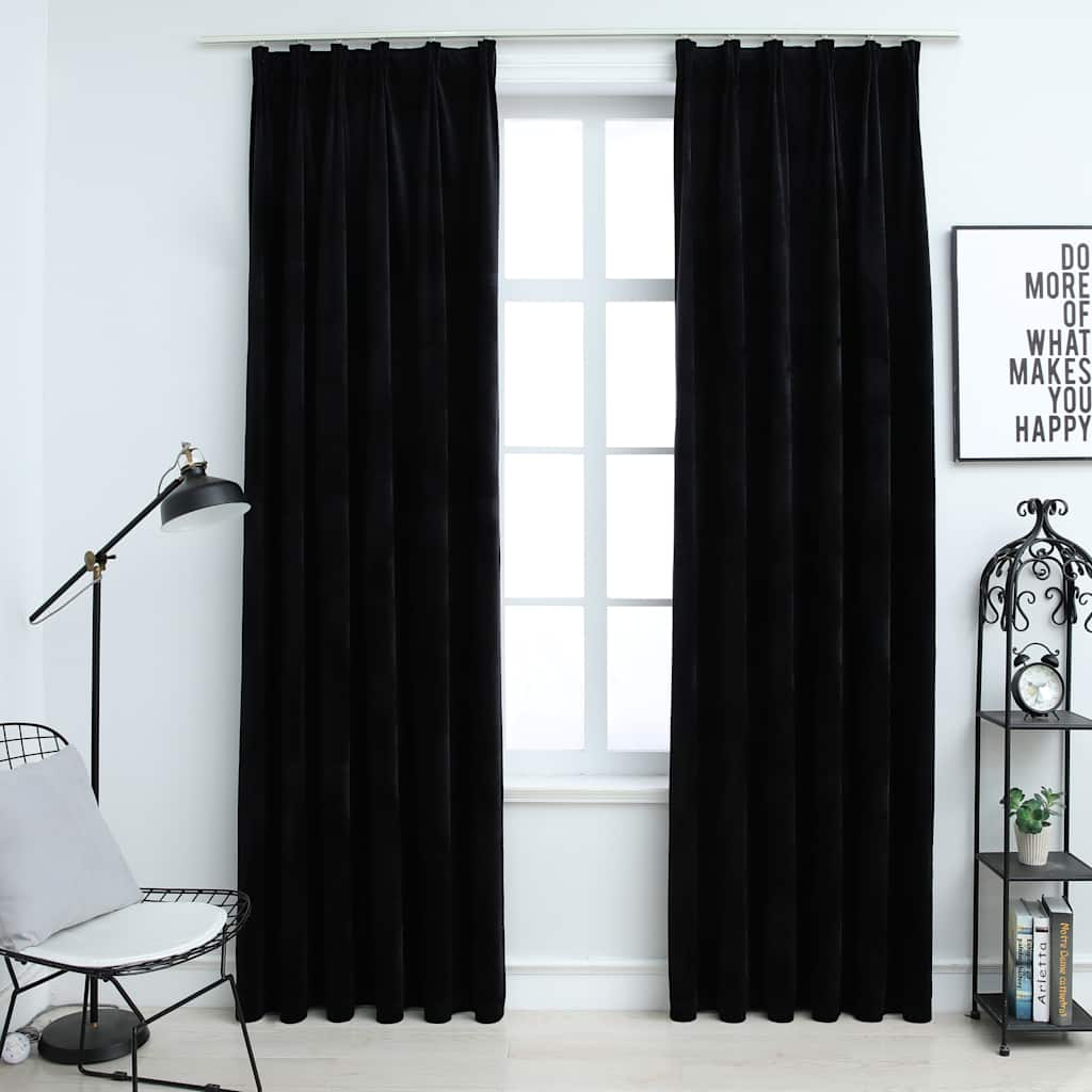 Rideaux occultants avec crochets 2 pcs Velours Noir 140x175 cm