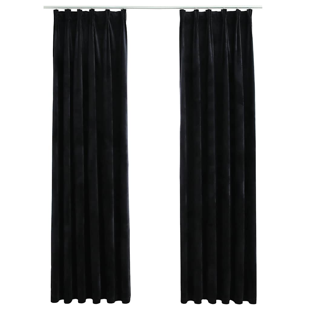 Blackout Curtains with Hooks 2 pcs Velvet Black 140x225 cm