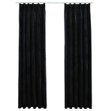 Rideaux occultants avec crochets 2 pcs Velours Noir 140x245 cm