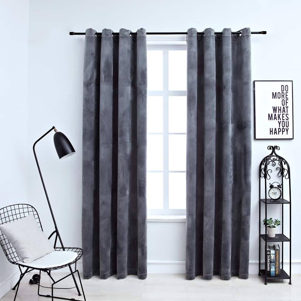 Blackout curtains and rings 2pcs Velvet Anthracite 140x175cm