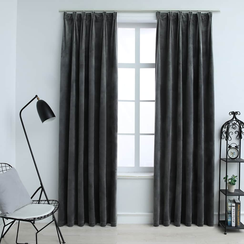 Rideaux occultants et crochet 2pcs Velours Anthracite 140x175cm