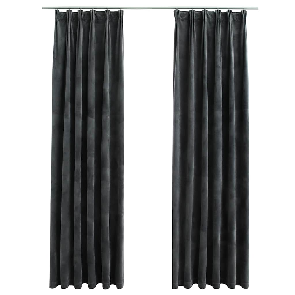 Blackout curtains and hook 2pcs Velvet Anthracite 140x225cm