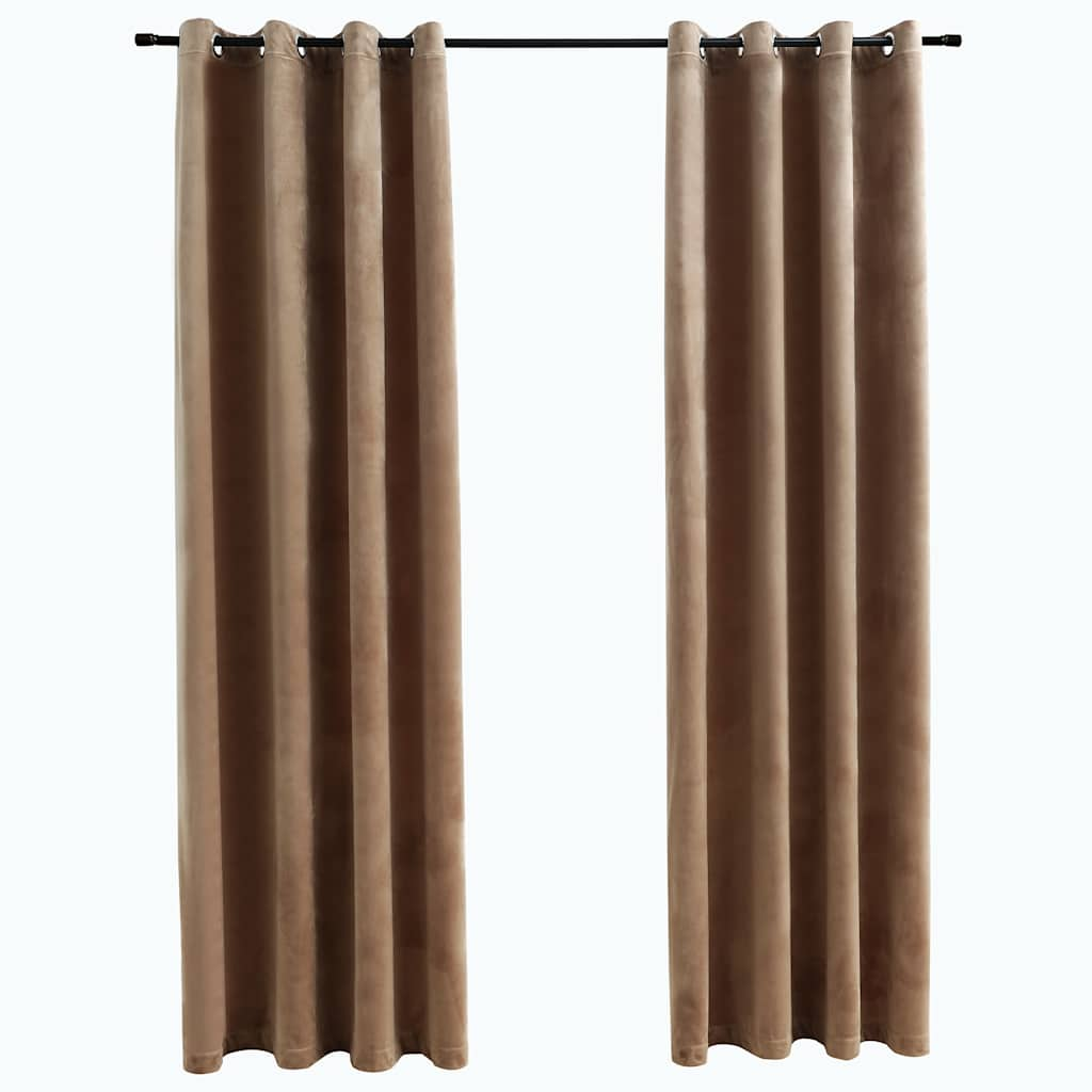 Rideaux occultants avec anneaux 2 pcs Velours Beige 140x175 cm