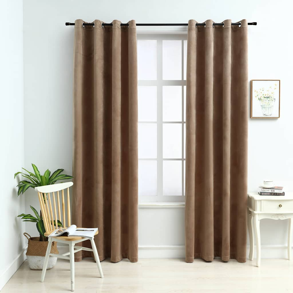 Blackout curtains with rings 2 pcs Velvet Beige 140x225 cm