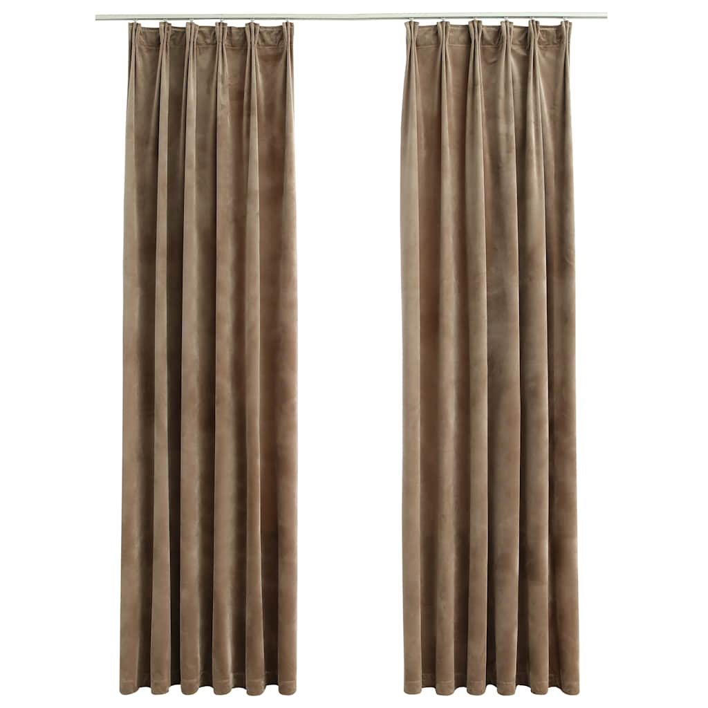 Blackout Curtains with Hooks 2 pcs Velvet Beige 140x245 cm