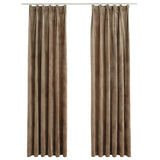 Blackout Curtains with Hooks 2 pcs Velvet Beige 140x245 cm