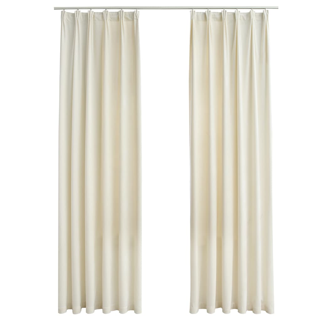 Blackout Curtains with Hooks 2 pcs Velvet Cream 140x175 cm