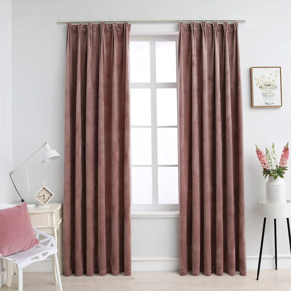 Blackout Curtain and Hook 2pcs Velvet Antique Pink 140x175cm