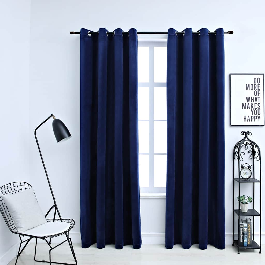 Rideaux occultants et anneaux 2pcs Velours Bleu foncé 140x175cm