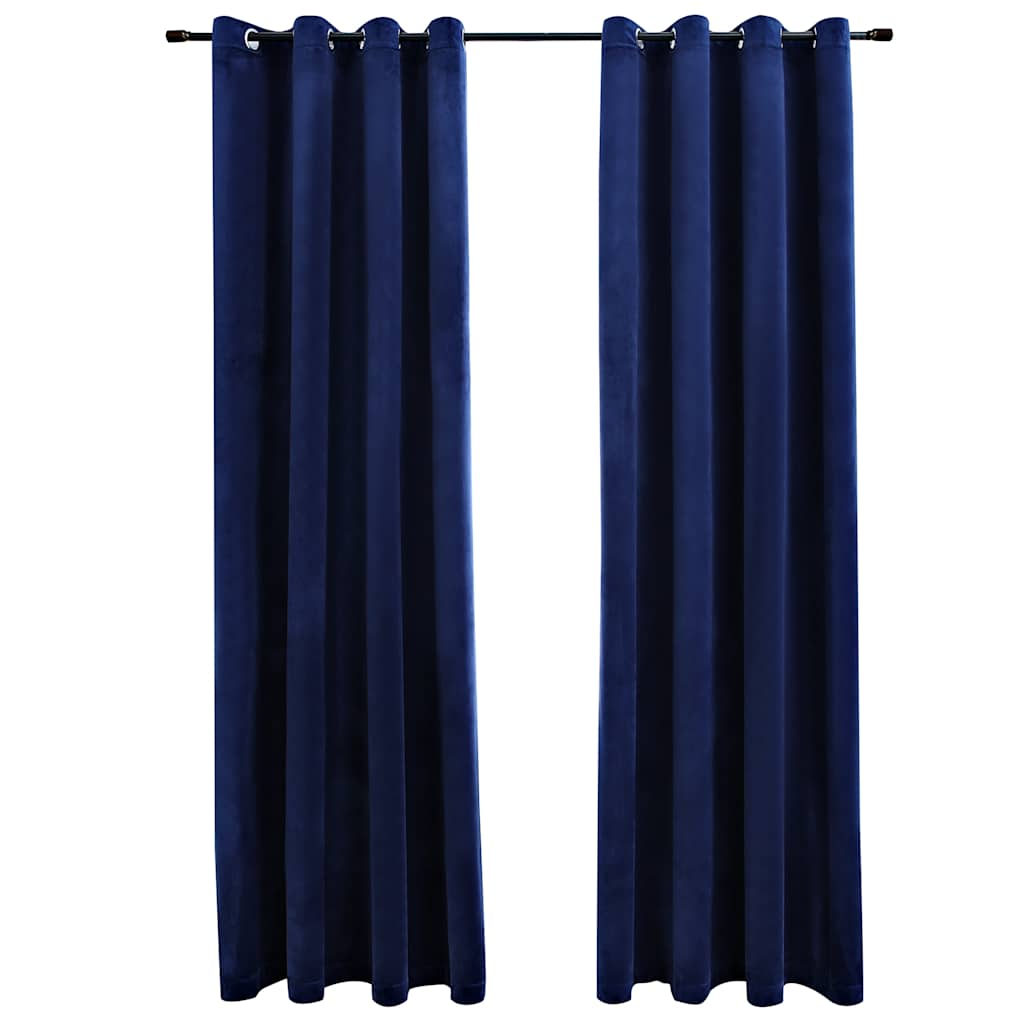 Blackout Curtains and Rings 2pcs Dark Blue Velvet 140x225cm