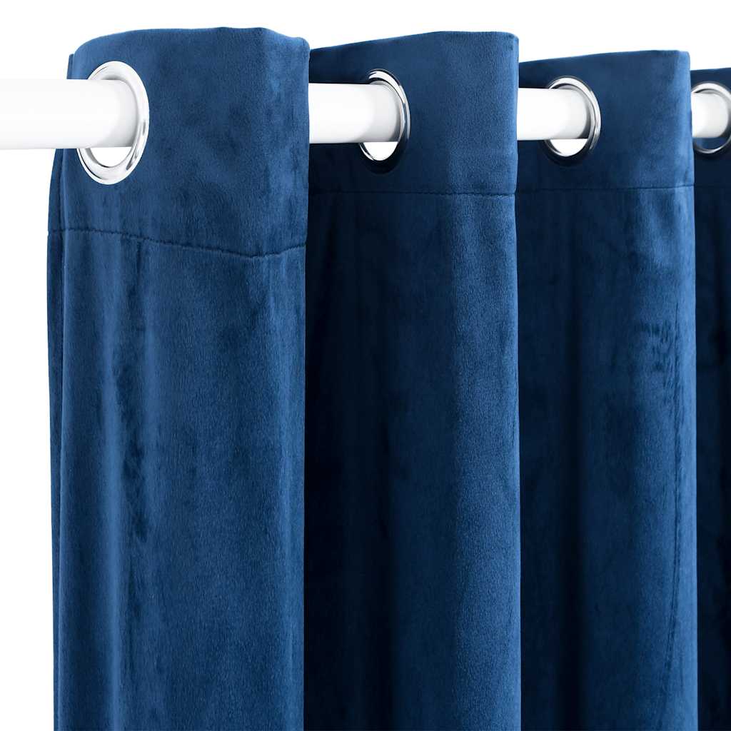 Dark Blue Velvet Blackout Curtain and Rings 290x245 cm