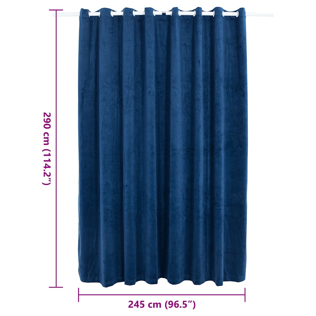 Dark Blue Velvet Blackout Curtain and Rings 290x245 cm