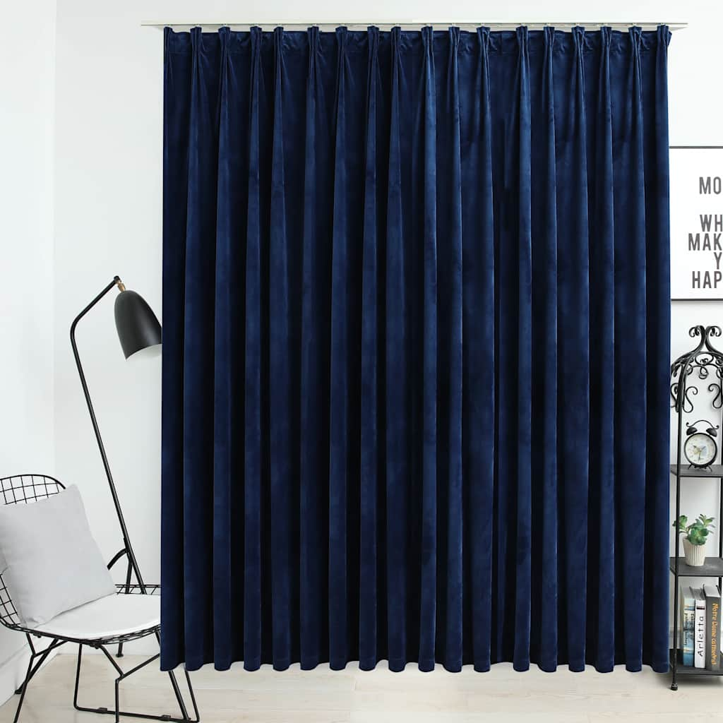 Blackout curtain with hooks Dark blue velvet 290x245 cm