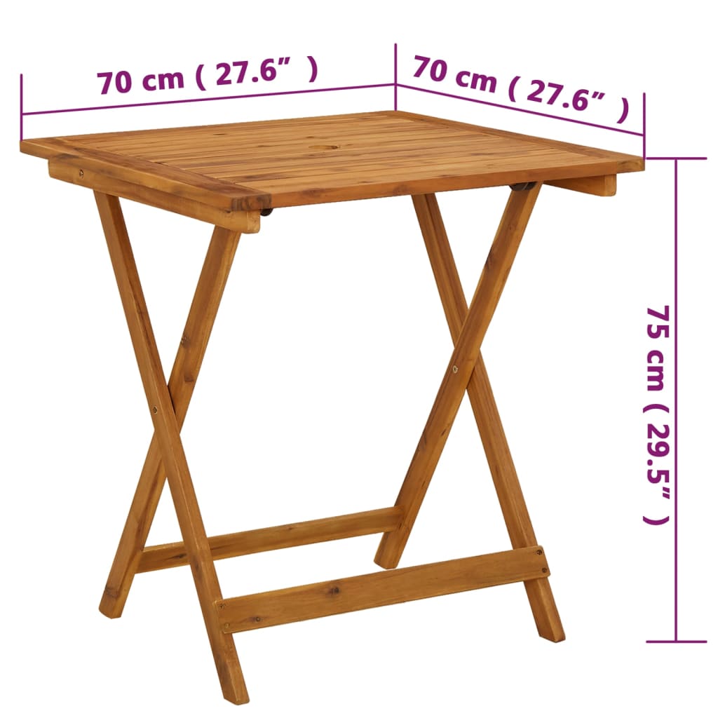 Table pliable de jardin 70x70x75 cm Bois d'acacia massif