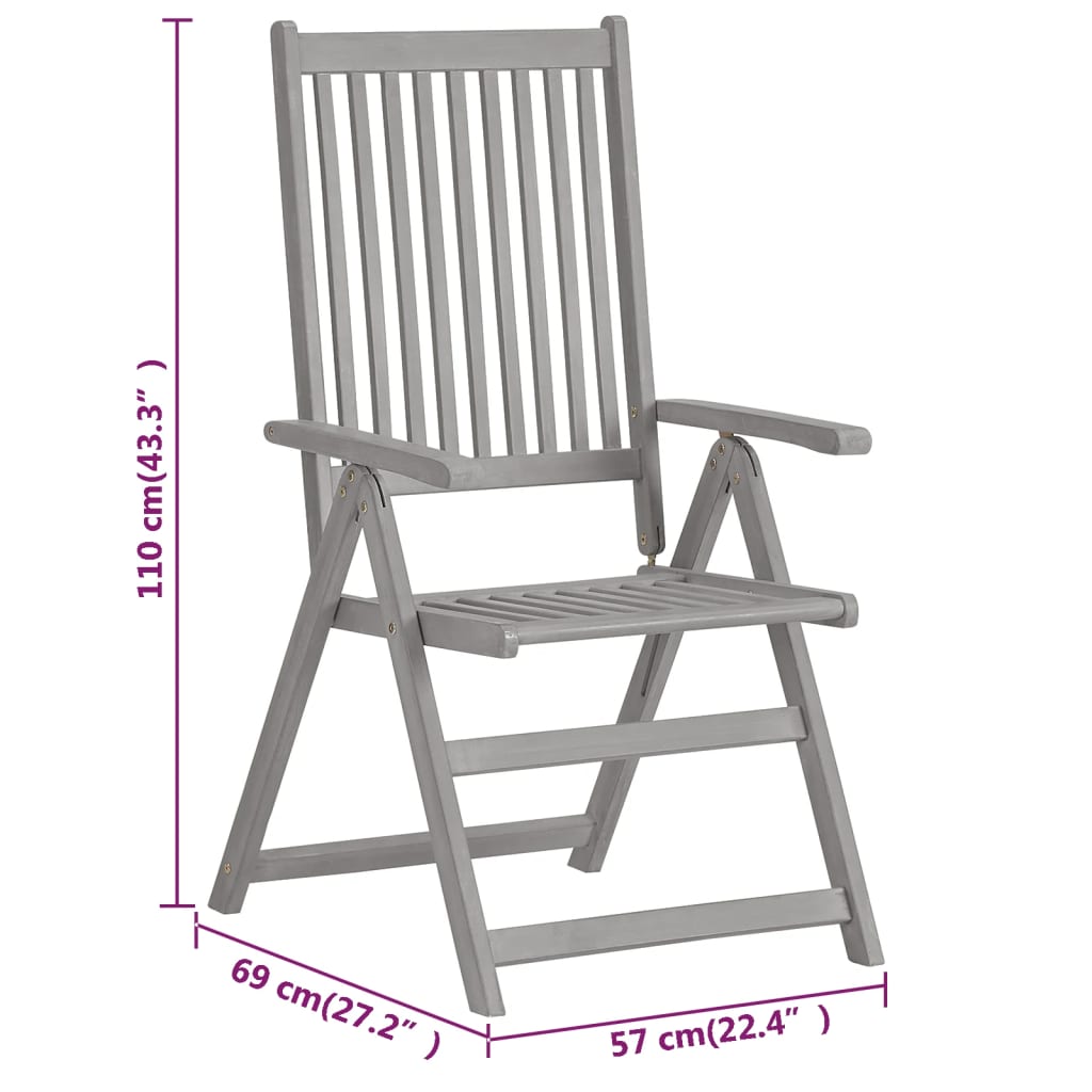 Chaises inclinables de jardin lot de 2 Gris Bois solide acacia