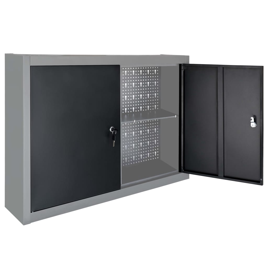 Industrial Style Wall Mounted Tool Cabinet Metal Grey and Black