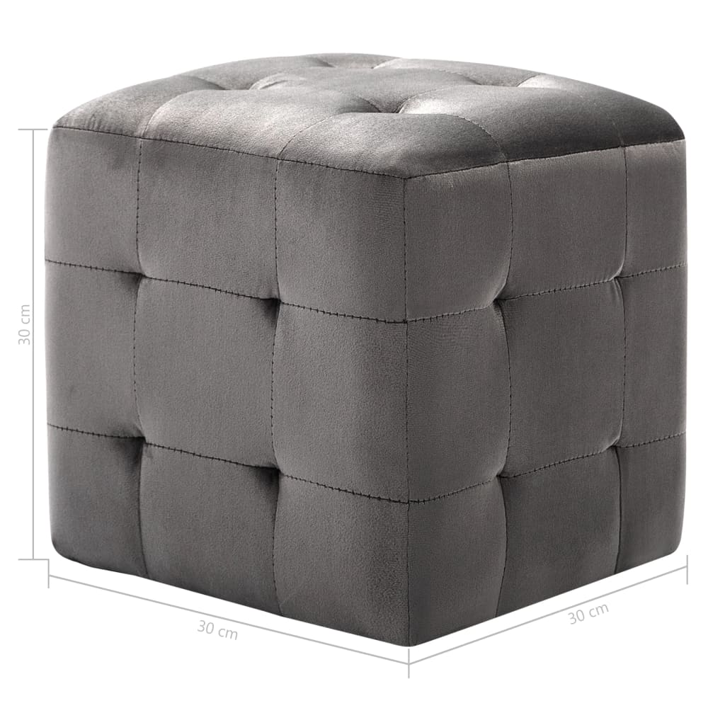 2 pcs Poufs Gris 30 x 30 x 30 cm Tissu velours