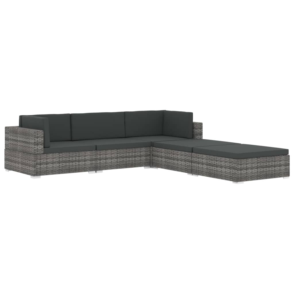 Siège central sectionnel 1 pc et coussins Résine tressée Gris