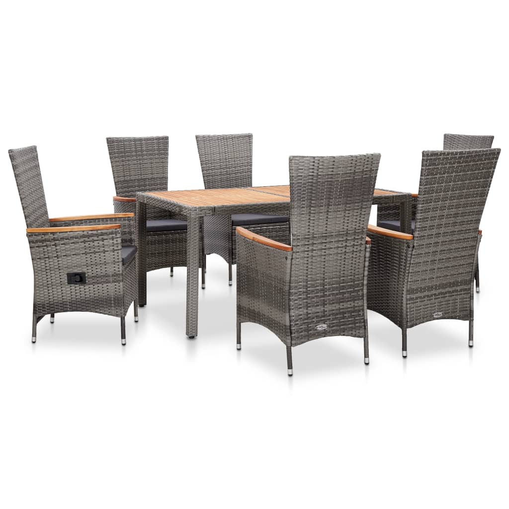 7-piece garden furniture set with cushions, Grey woven resin