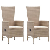 Chaises d'extérieur lot de 2 avec coussins Résine tressée Beige