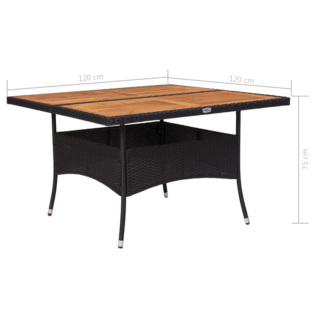 Table d'extérieur Noir Résine tressée et bois d'acacia solide