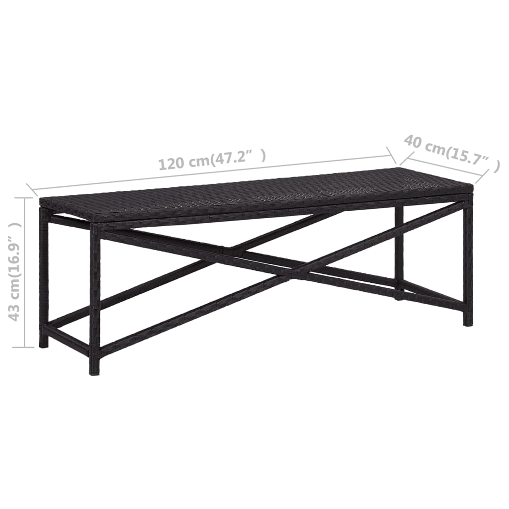 Banc de jardin 120 cm Résine tressée Noir