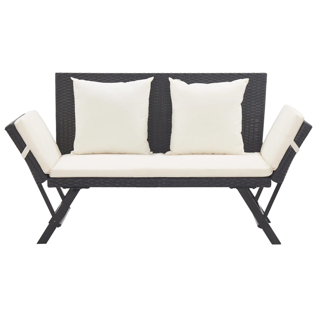 Banc de jardin avec coussins 176 cm Noir Résine tressée