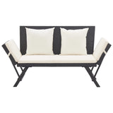 Banc de jardin avec coussins 176 cm Noir Résine tressée