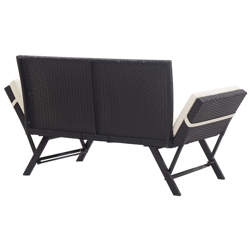 Banc de jardin avec coussins 176 cm Noir Résine tressée