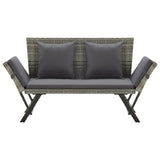 Banc de jardin avec coussins 176 cm Gris Résine tressée